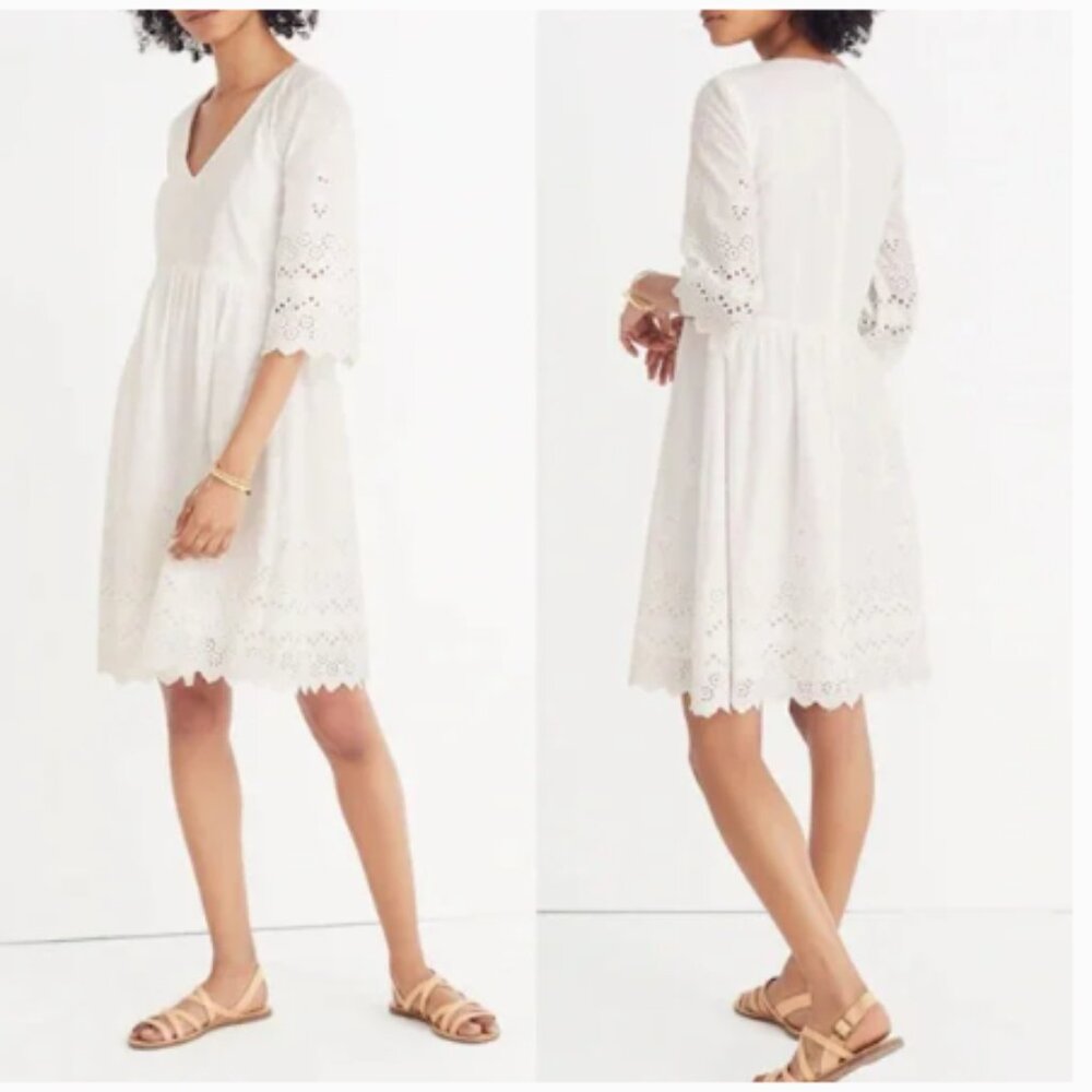 Madewell Cream Eyelet V‑Neck Midi Dress